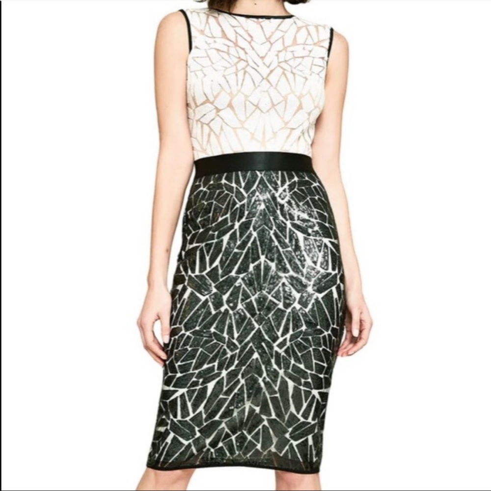 Tadashi Shoji Sequin Dress Blk Whi Petite XL NWT